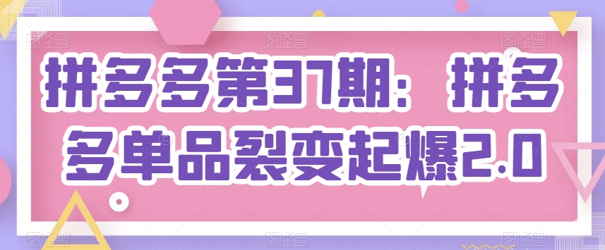 拼多多第37期：拼多多单品裂变起爆2.0-互联网资源大全网