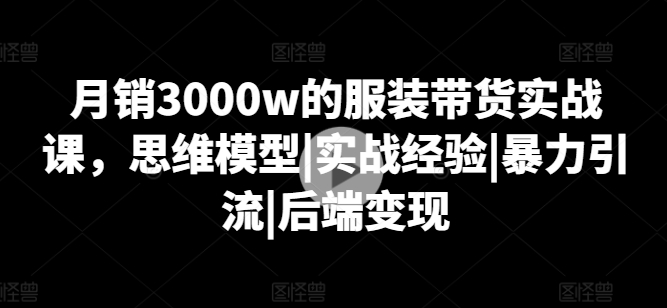 月销3000w的服装带货实战课,思维模型|实战经验|暴力引流|后端变现-互联网资源大全网