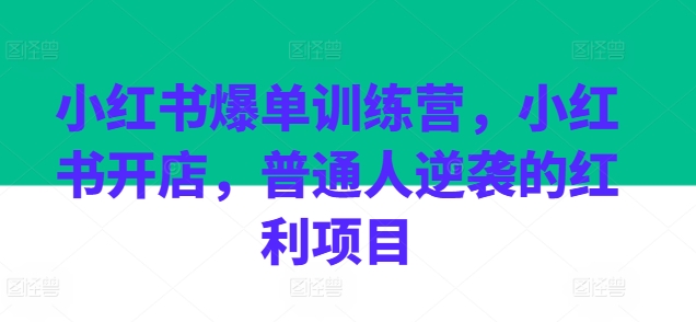 小红书爆单训练营,小红书开店,普通人逆袭的红利项目-第一资源库