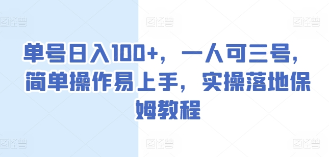 单号日入100+，一人可三号，简单操作易上手，实操落地保姆教程【揭秘】-第一资源库
