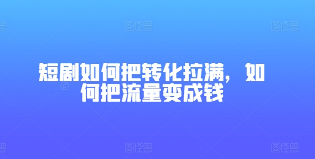 短剧如何把转化拉满，如何把流量变成钱-第一资源库