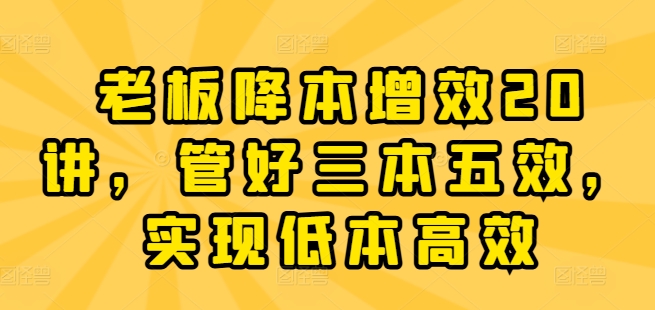 老板降本增效20讲,管好三本五效,实现低本高效-互联网资源大全网