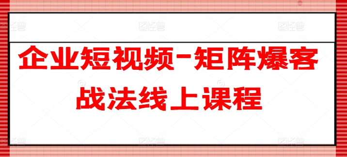 企业短视频-矩阵爆客战法线上课程-互联网资源大全网