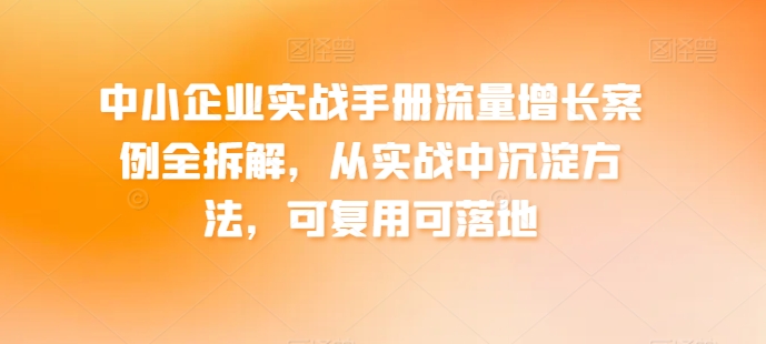 中小企业实战手册流量增长案例全拆解，从实战中沉淀方法，可复用可落地-互联网资源大全网