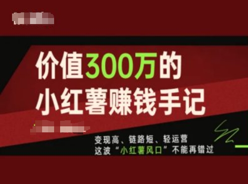 价值300万的小红书赚钱手记,变现高、链路短、轻运营,这波“小红薯风口”不能再错过-互联网资源大全网