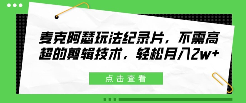 麦克阿瑟玩法纪录片,不需高超的剪辑技术,轻松月入2w+【揭秘】-第一资源库