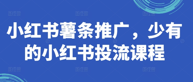 小红书薯条推广,少有的小红书投流课程-互联网资源大全网