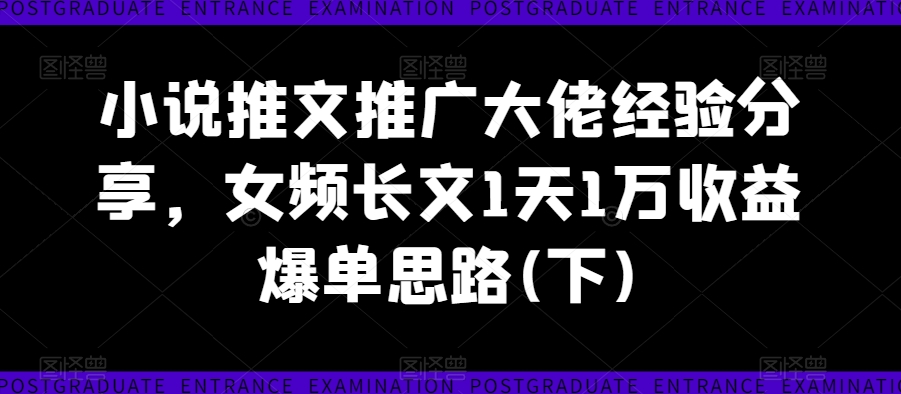 小说推文推广大佬经验分享,女频长文1天1万收益爆单思路(下)-互联网资源大全网