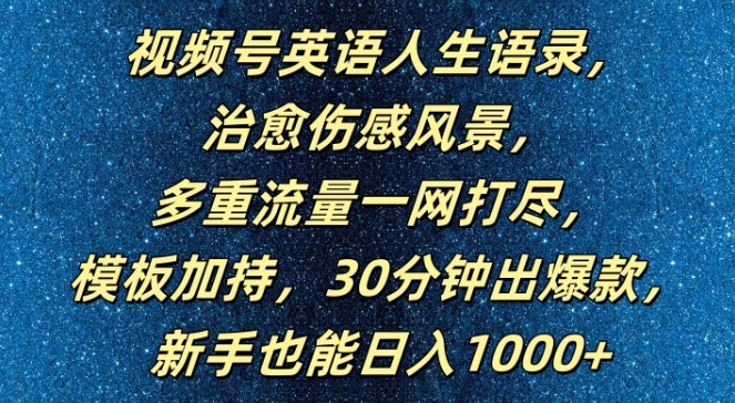视频号英语人生语录,多重流量一网打尽,模板加持,30分钟出爆款,新手也能日入1000+【揭秘】-互联网资源大全网
