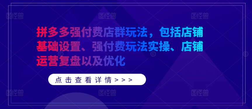 拼多多强付费店群玩法,包括店铺基础设置、强付费玩法实操、店铺运营复盘以及优化-互联网资源大全网