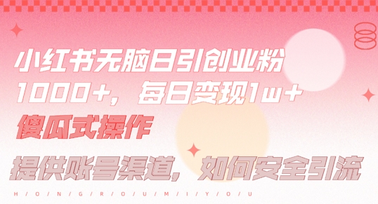 小红书无脑每日引流创业粉500+,小白每天只花半小时,躺赚长尾收益【揭秘】-互联网资源大全网