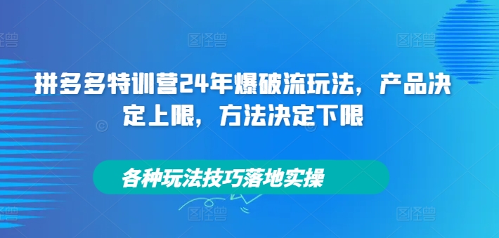 拼多多特训营24年爆破流玩法,产品决定上限,方法决定下限,各种玩法技巧落地实操-互联网资源大全网