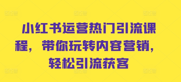小红书运营热门引流课程,带你玩转内容营销,轻松引流获客-互联网资源大全网