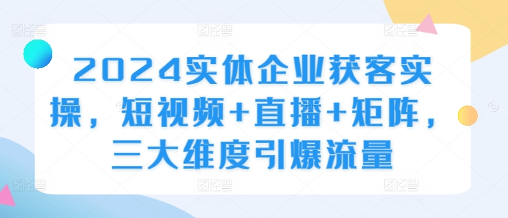 2024实体企业获客实操,短视频+直播+矩阵,三大维度引爆流量-互联网资源大全网