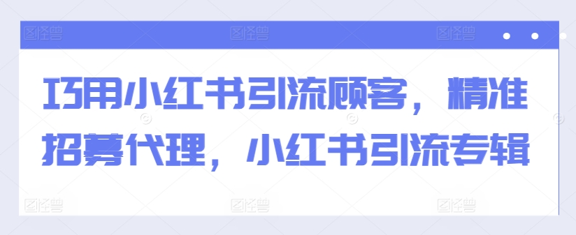 巧用小红书引流顾客，精准招募代理，小红书引流专辑-互联网资源大全网