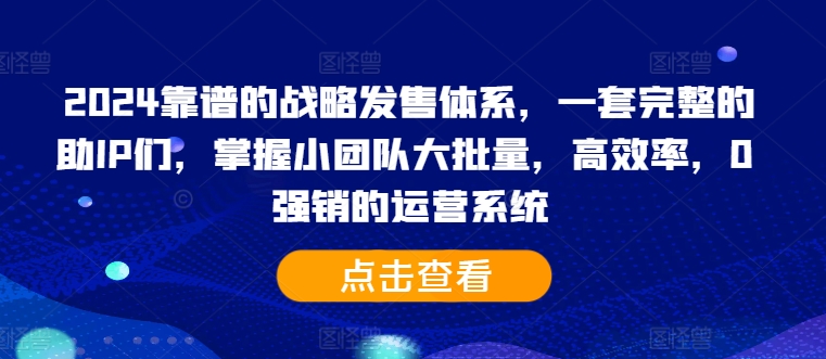 2024靠谱的战略发售体系,一套完整的助IP们,掌握小团队大批量,高效率,0 强销的运营系统-互联网资源大全网