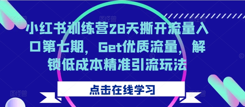 小红书训练营28天撕开流量入口第七期,Get优质流量,解锁低成本精准引流玩法-互联网资源大全网