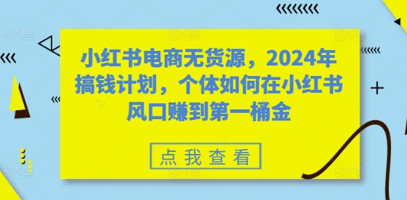 小红书电商无货源,2024年搞钱计划,个体如何在小红书风口赚到第一桶金-互联网资源大全网