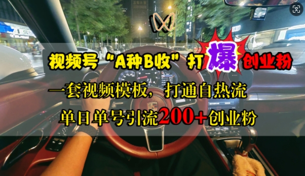 视频号“A种B收”打爆创业粉,一套视频模板打通自热流,单日单号引流200+创业粉-互联网资源大全网