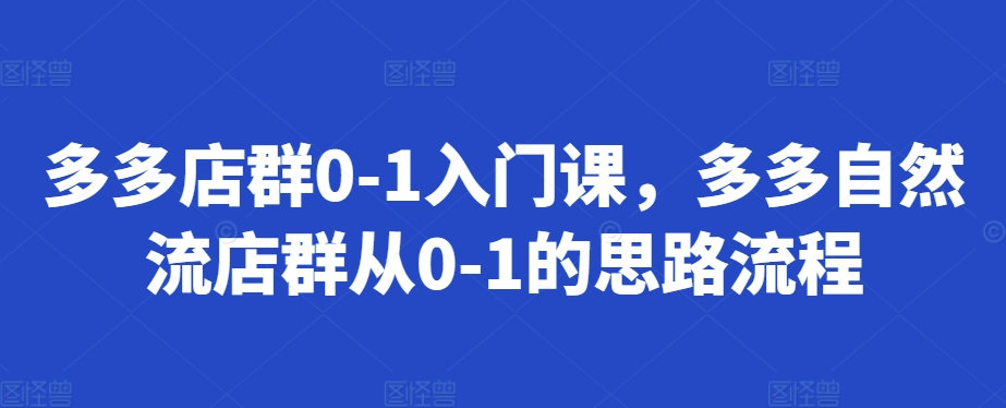多多店群0-1入门课,多多自然流店群从0-1的思路流程-第一资源库