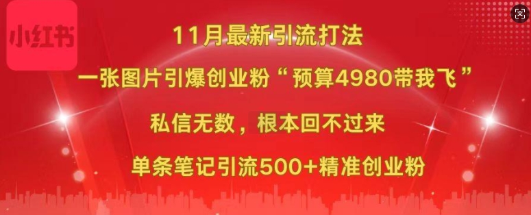 小红书11月最新图片打粉,一张图片引爆创业粉,“预算4980带我飞”,单条引流500+精准创业粉-互联网资源大全网