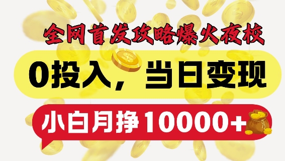 全网首发爆火夜校,0投入,当日变现,小白轻松月入1w+【揭秘】-互联网资源大全网