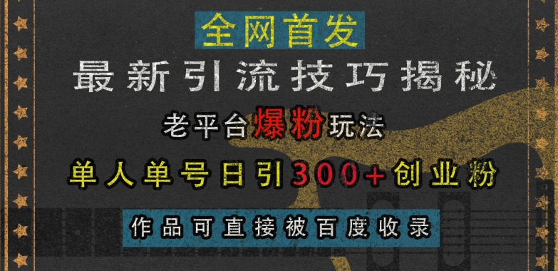 最新引流技巧揭秘，老平台爆粉玩法，单人单号日引300+创业粉，作品可直接被百度收录-互联网资源大全网