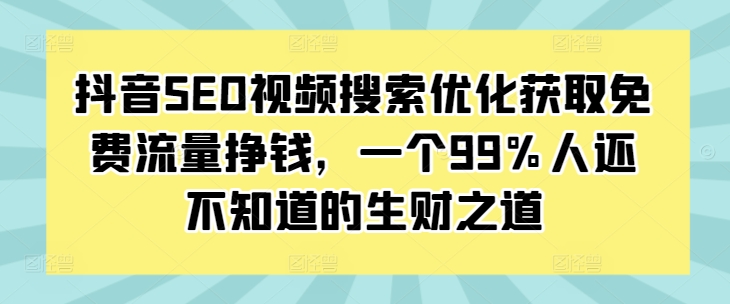 抖音SEO视频搜索优化获取免费流量挣钱,一个99%人还不知道的生财之道-互联网资源大全网