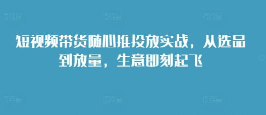 短视频带货随心推投放实战,从选品到放量,生意即刻起飞-互联网资源大全网