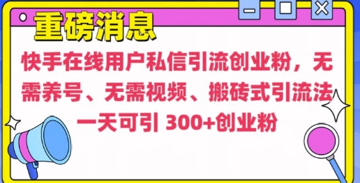 快手最新引流创业粉方法,无需养号、无需视频、搬砖式引流法【揭秘】-互联网资源大全网
