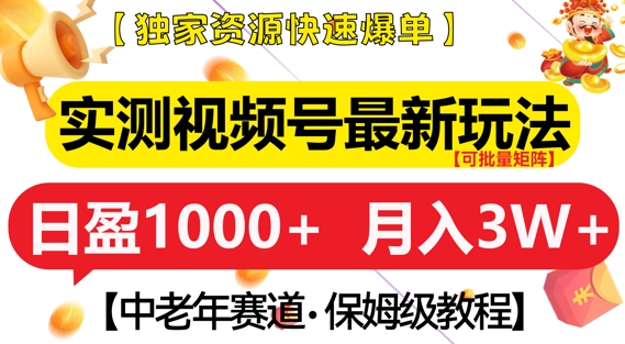 实测视频号最新玩法,中老年赛道,独家资源,月入过W+【揭秘】-互联网资源大全网
