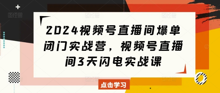 2024视频号直播间爆单闭门实战营，视频号直播间3天闪电实战课-互联网资源大全网