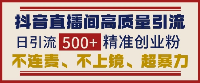 抖音直播间引流创业粉,无需连麦、不用上镜、超暴力,日引流500+高质量精准创业粉-互联网资源大全网