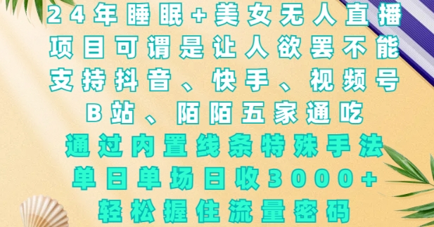 2024年睡眠+美女无人直播，通过内置线条特殊手法，单场日收3k+，轻松握住流量密码【揭秘】-第一资源库