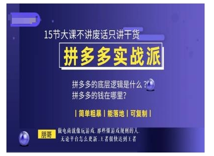 朋哥电商(拼多多实战派),15节大课不讲废话只讲干货,简单粗暴 能落地 可复制-第一资源库