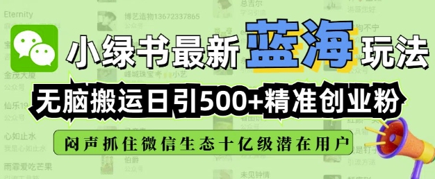 小绿书无脑搬运引流,全自动日引500精准创业粉,微信生态内又一个闷声发财的机会-互联网资源大全网
