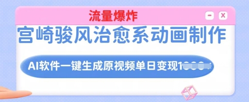 宫崎骏风治愈系动画制作,AI软件一键生成原创视频流量爆炸,单日变现多张,详细实操流程-第一资源库