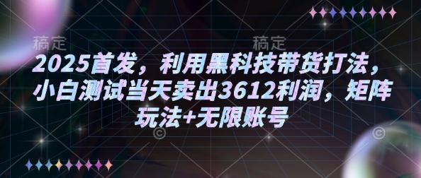 2025首发,利用黑科技带货打法,小白测试当天卖出3612利润,矩阵玩法+无限账号【揭秘】-互联网资源大全网