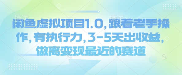 闲鱼虚拟项目1.0，跟着老手操作，有执行力，3-5天出收益，做离变现最近的赛道-第一资源库