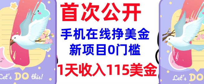 在线挣美金新项目,0门槛,1天收入115美刀,无脑操作,真正被动收入-互联网资源大全网