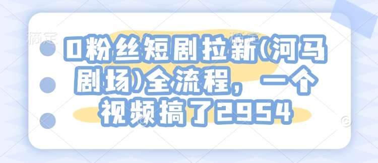 0粉丝短剧拉新(河马剧场)全流程，一个视频搞了2954-互联网资源大全网