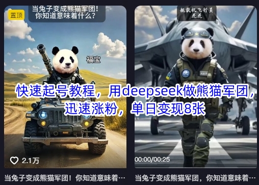 快速起号教程,用deepseek做熊猫军团,迅速涨粉,单日变现8张-第一资源库
