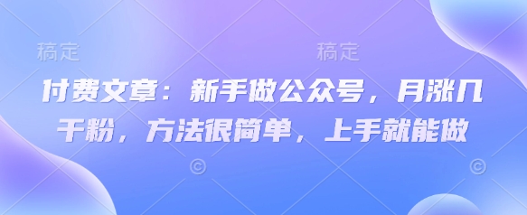 付费文章:新手做公众号,月涨几干粉,方法很简单,上手就能做-互联网资源大全网