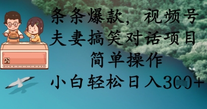 条条爆款,视频号夫妻搞笑对话项目,简单操作,小白轻松日入3张+-互联网资源大全网