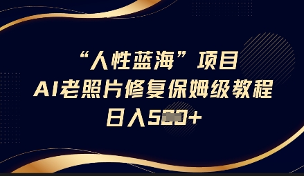 人性蓝海AI老照片修复项目保姆级教程,长期复购,轻松日入5张-互联网资源大全网