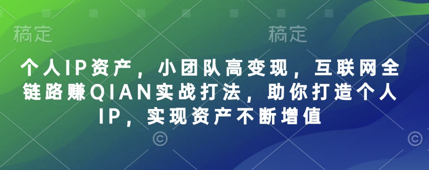个人IP资产,小团队高变现,互联网全链路赚QIAN实战打法,助你打造个人IP,实现资产不断增值-互联网资源大全网