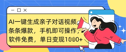 AI一键生成亲子对话视频，条条爆款，一部手机即可操作，单日变现数张-第一资源库