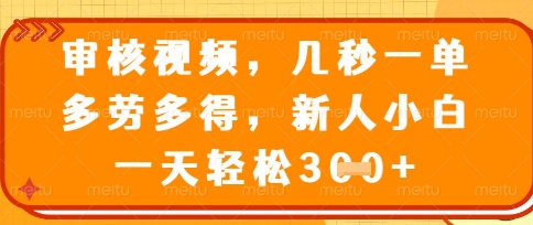 最新审核视频,几秒一单,多劳多得,新人小白一天轻松3张【揭秘】-互联网资源大全网