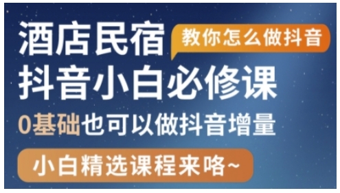 抖音本地生活酒店民宿运营，0基础也可以做抖音增量-互联网资源大全网