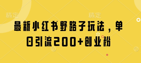 最新小红书野路子玩法,单日引流200+创业粉-第一资源库